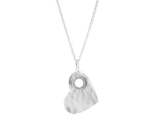 Hammered CZ Heart Necklace Necklaces