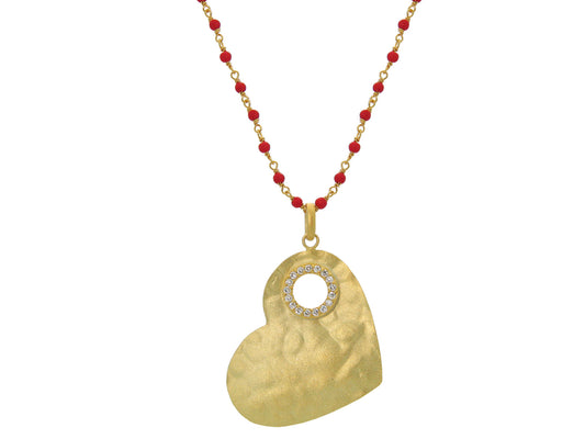 Hammered CZ Heart & Coral Necklace Necklaces