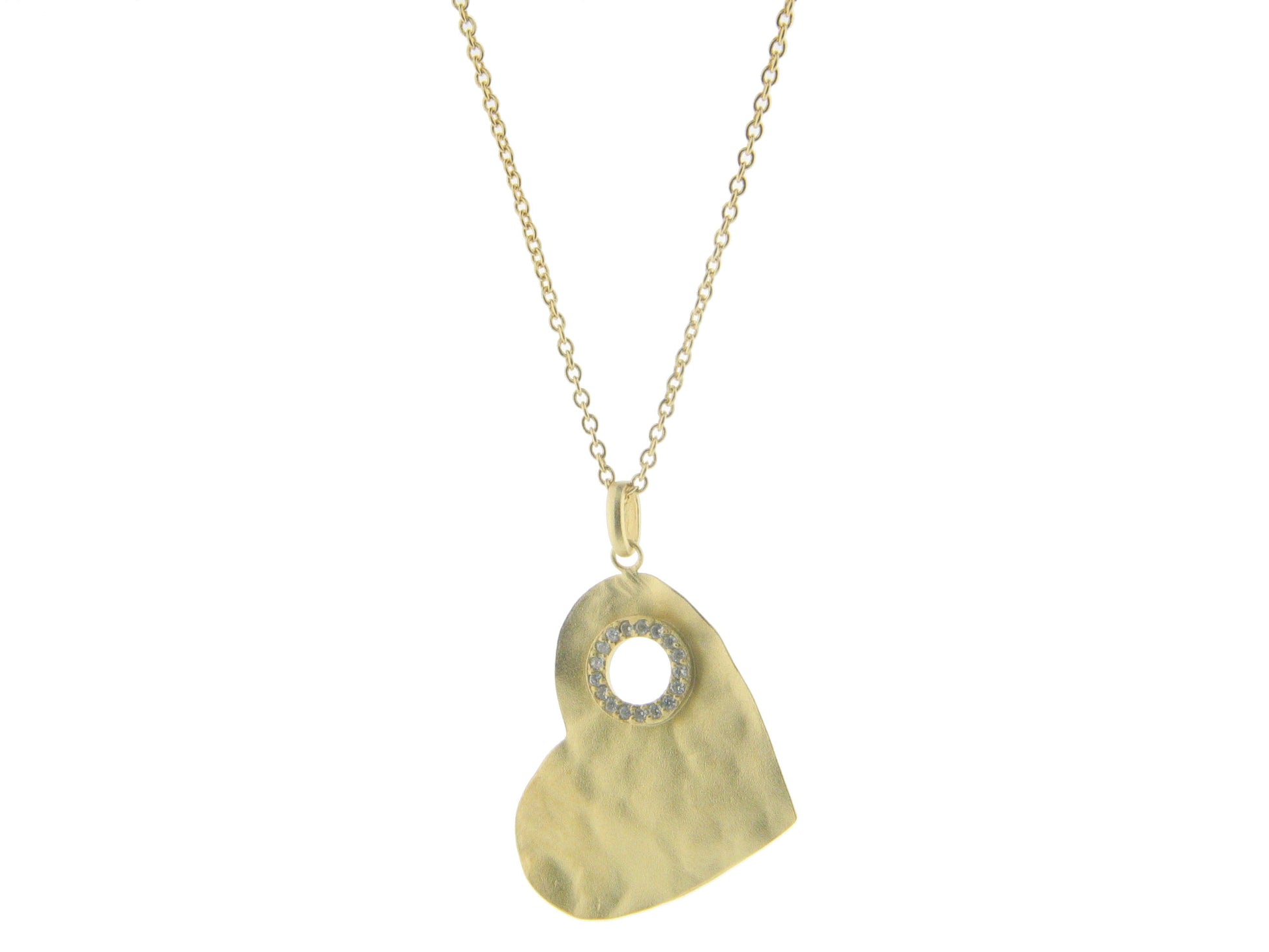 Golden Hammered CZ Heart Necklace Necklaces