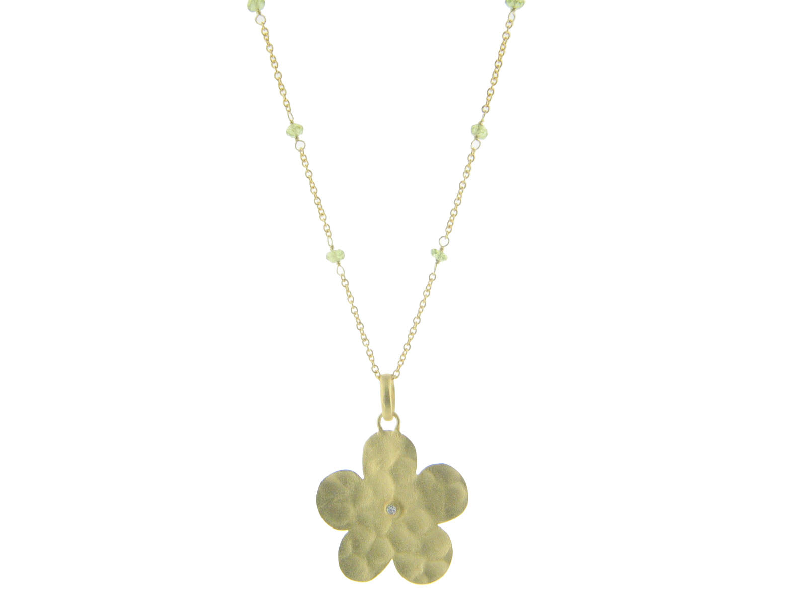 Hammered Flower & Peridot Necklace Necklaces