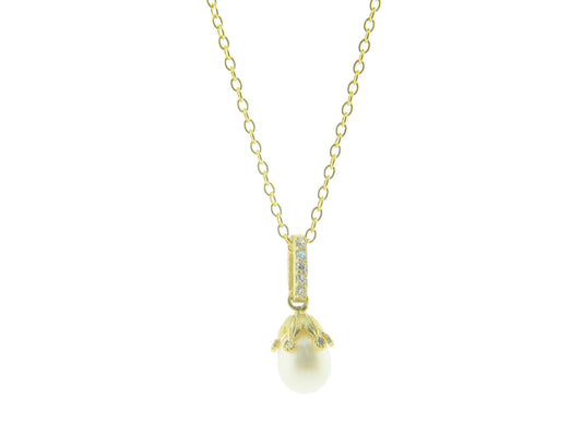 Golden Rice Pearl Flower Necklace Necklaces