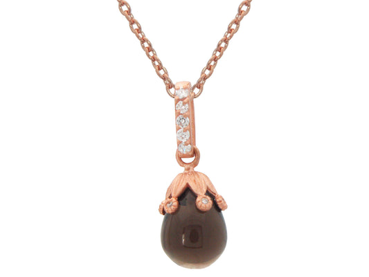 Black Flower Bulb Pendant Necklace in Rose Gold Plated Silver Necklaces