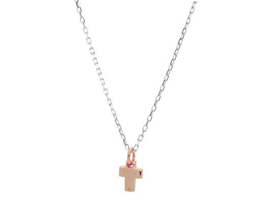 Mini Cross Necklace for Women | Rose Satin Finish Sterling Silver, Length: 16-18" Necklaces