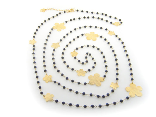Hammered Golden Flowers Onyx Necklace Necklaces