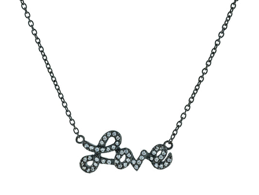 Midnight Black Sparkling Cursive Love Necklace Necklaces