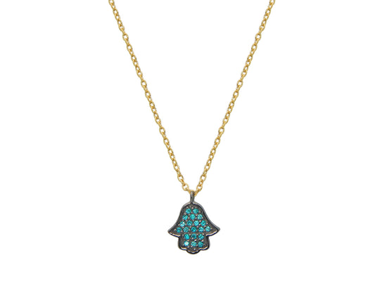 Mini Aqua Hamsa Necklace Necklaces