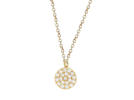 Mini Sparkling Pave Cz Disc Necklace in Sterling Silver dipped in Gold, 16" + 2" Necklaces