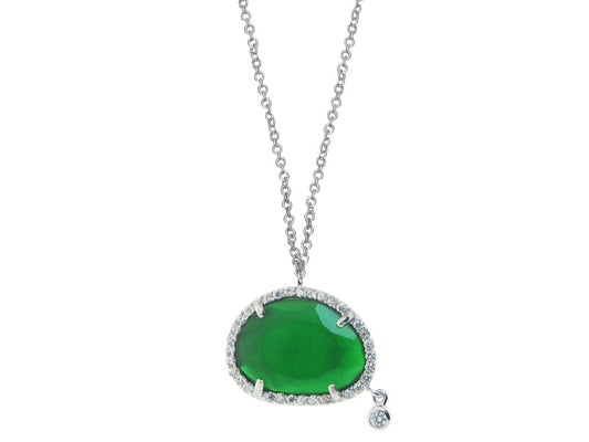 Silver Rhodium Plated Oval Free Form Green Slice Cz Necklace Cz Circling Necklaces