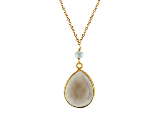 Almond Smoky Quartz Pendant Neckalce with Pearls Necklaces