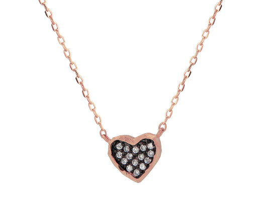 Sparkling Midnight Rose Hammered Heart Necklace Necklaces