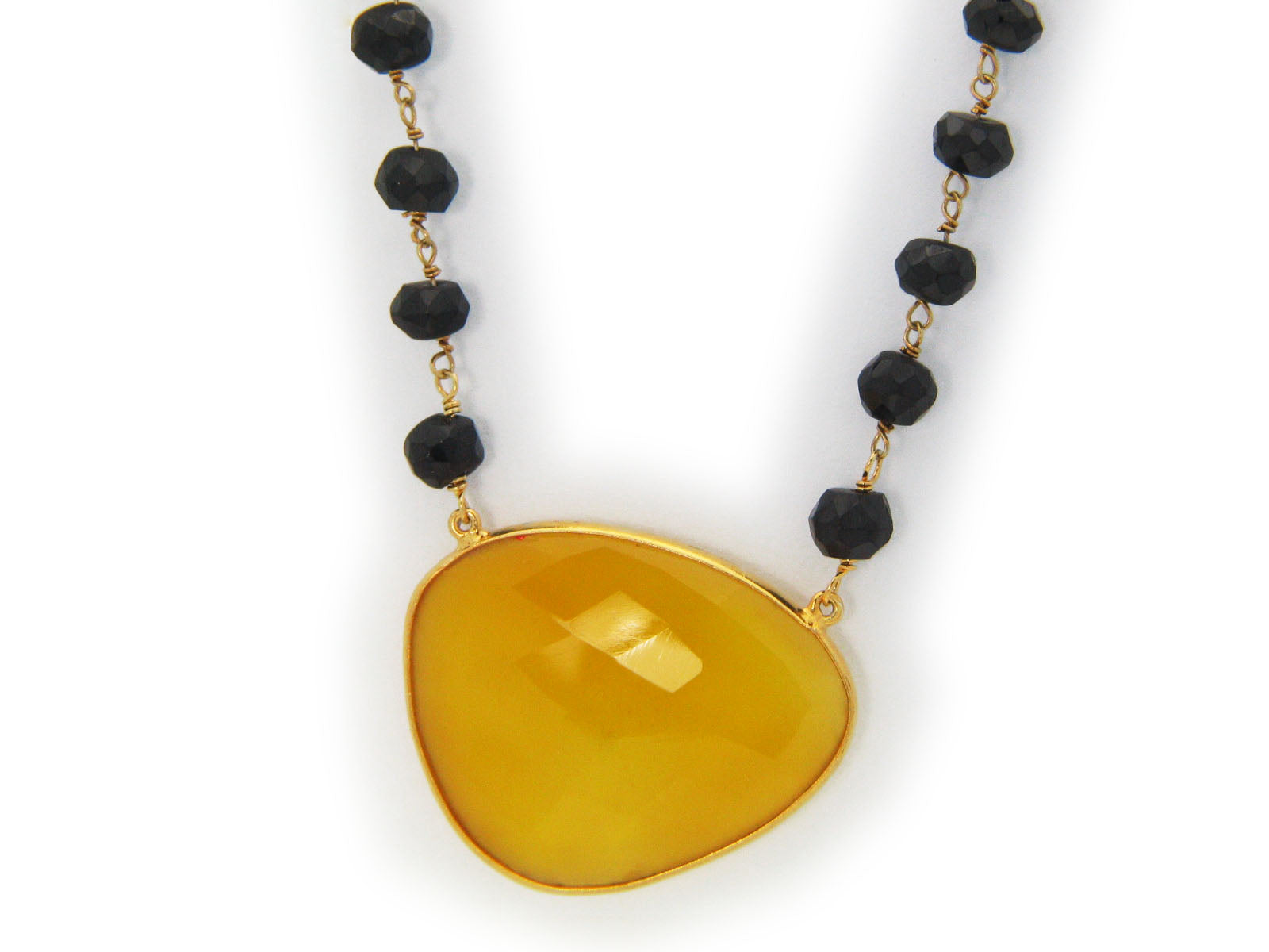Black Spinel Necklace with Yellow Chalcedony Gemstone Necklaces