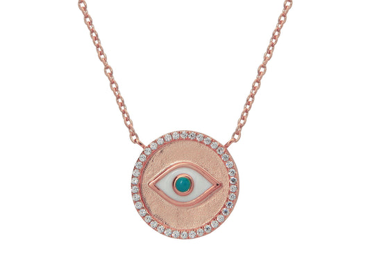 White Enamel Evil Eye Medallion Necklace Necklaces