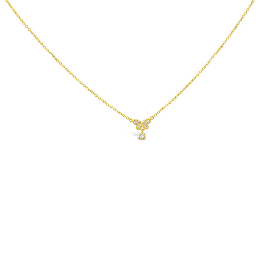 Fluttering Cubic Zirconia Butterfly Pendant Necklace in Gold Plated Sterling Silver, 16.5" Necklaces
