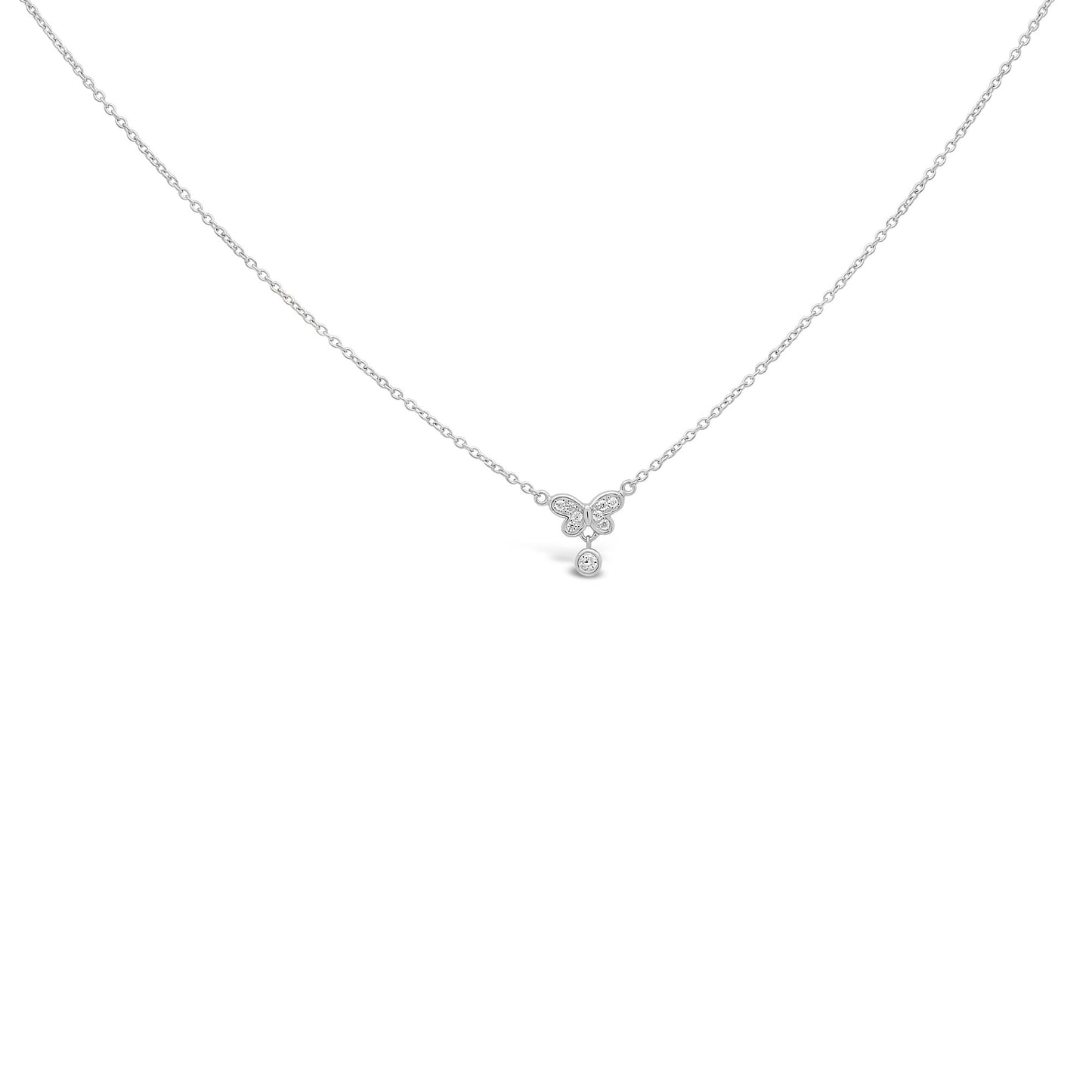 Fluttering Cubic Zirconia Butterfly Pendant Necklace in Sterling Silver, 16.5" Necklaces