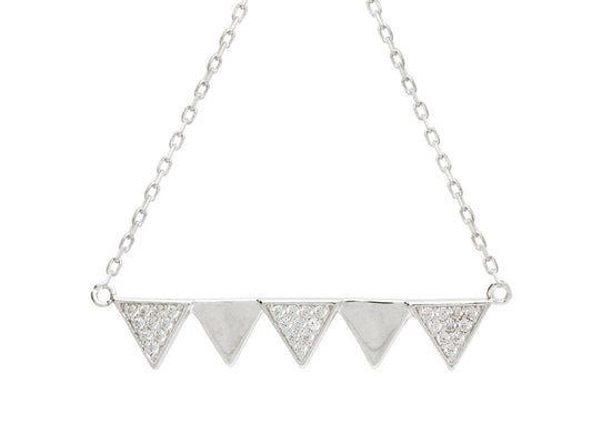 Five Triangle Rotating Cubic Zirconia Pendant Necklace in Sterling Silver, 16" + Extender Necklaces