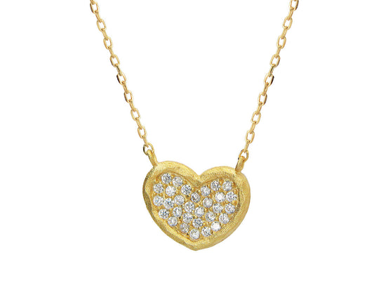 Sparkling Cubic Zirconia Hammered Heart Pendant Necklace in Vermeil, 15 + 2" Extender Necklaces