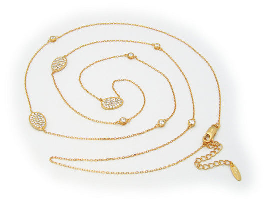 18k Gold Plated Sterling Silver Sparkling Pave CZ Ovals Connector Necklace, 36-38" Necklaces