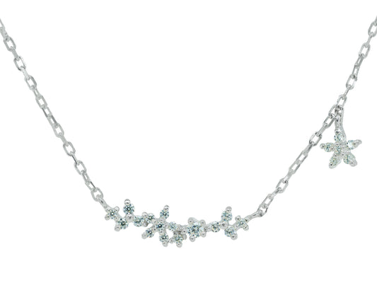 Slender CZ Branch & Flower Necklace in Sterling Silver Necklaces