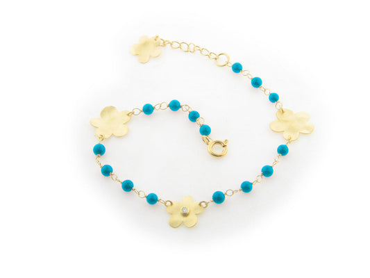 Hammered Flower & Turquoise Bracelet Bracelets