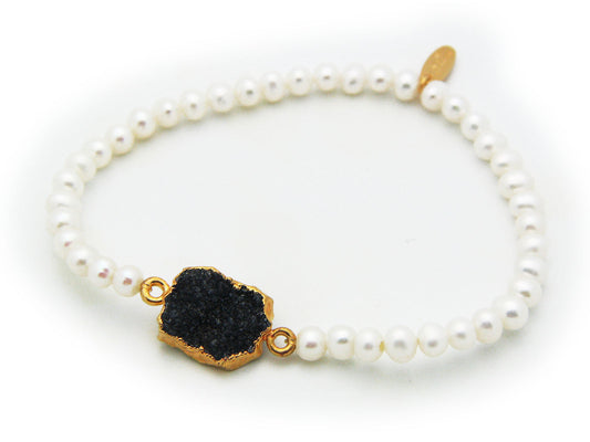 Druzy and Pearls Elastic Bracelet Bracelets