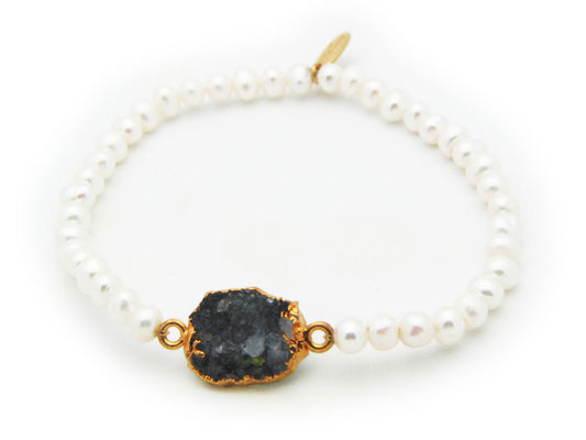 Druzy and Pearls Elastic Bracelet Bracelets