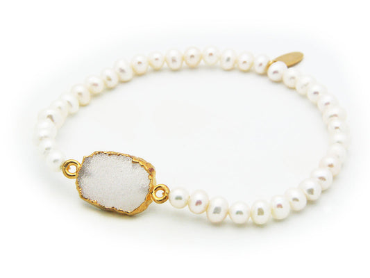 Druzy and Pearls Elastic Bracelet Bracelets