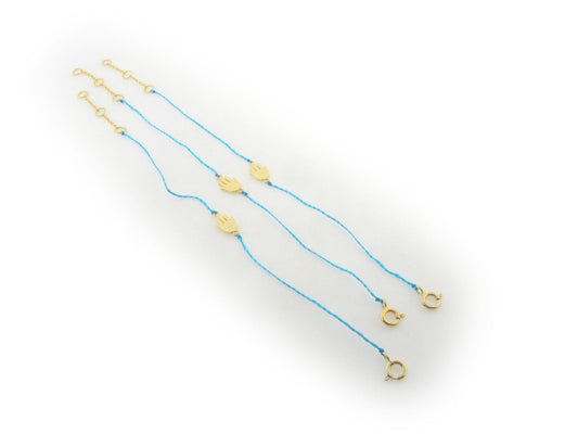 Silver Gold Plated "Hamsa" Turqoise Cord Bracelets - Set of 3- 7" Bracelets