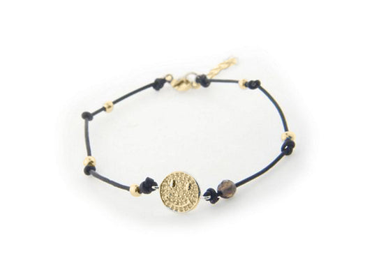 Leather Sparkling Smiley Face Bracelet Bracelets