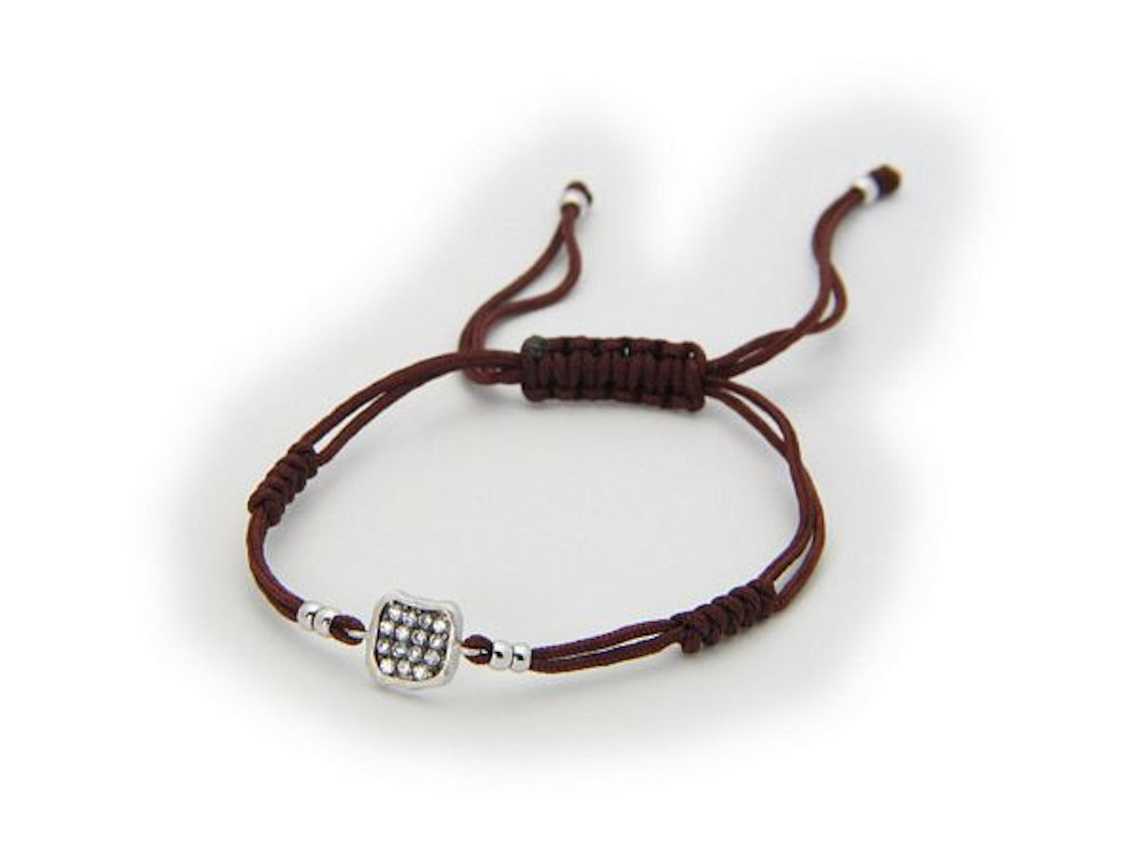 Fronay Co .925 Sterling Silver Brown Cord Squarel Cz Bracelet Bracelets