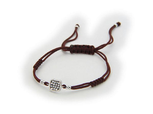 Fronay Co .925 Sterling Silver Brown Cord Squarel Cz Bracelet Bracelets