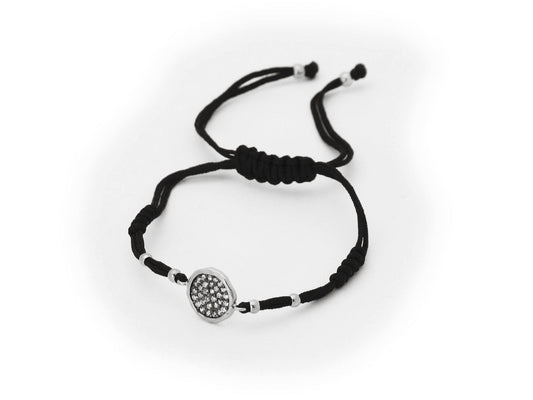 Minimalistic Cz Disk Black Cord Bracelet Silver Bracelet Bracelets