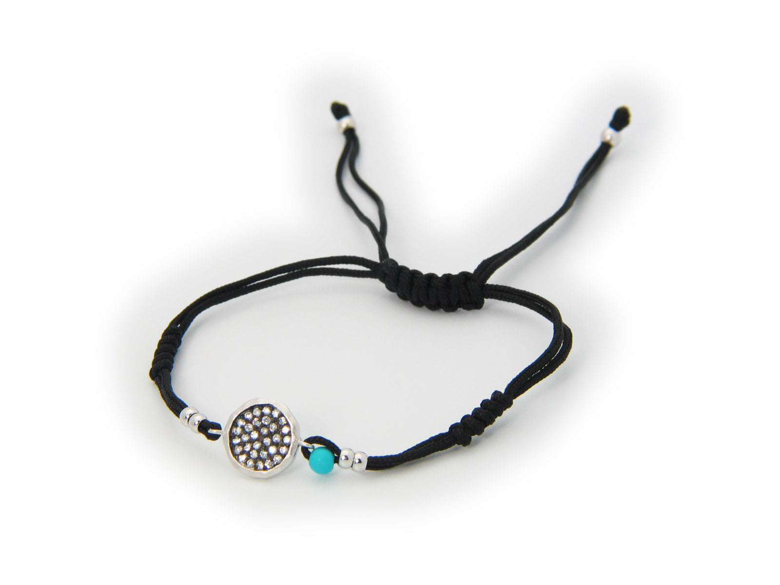 Minimalistic Cz Disk Black Cord Bracelet Silver Bracelet Bracelets