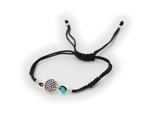 Minimalistic Cz Disk Black Cord Bracelet Silver Bracelet Bracelets