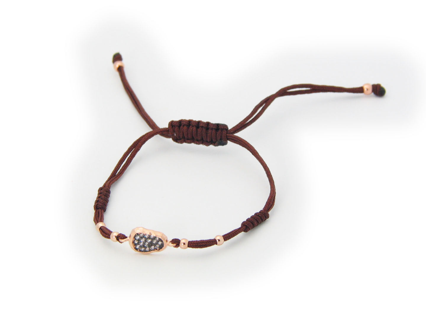Fronay Co .925 Sterling Silver Brown Cord Oval Cz Bracelet dipped in Gold Bracelets