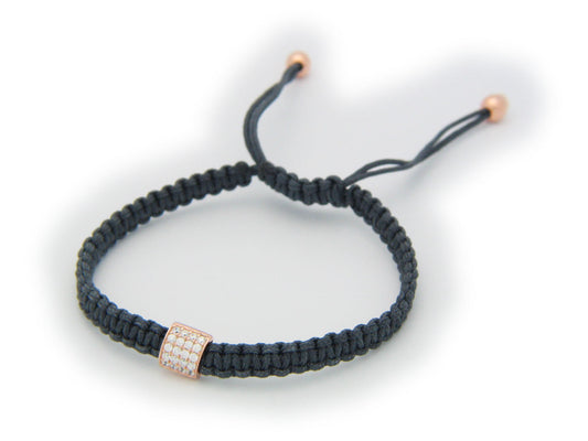 Minimalistic Cz Bar Braided Cord Bracelet Silver Pink Gold Plated Bracelet Bracelets
