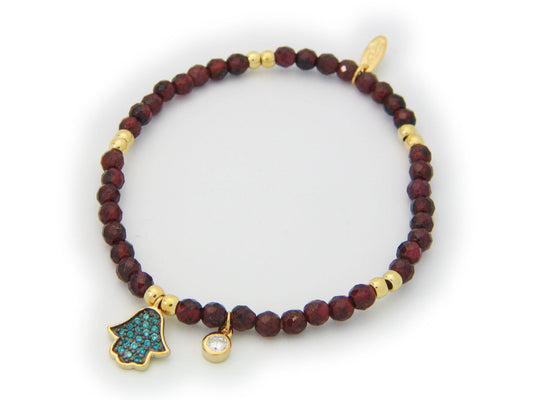 Garnet Stone Golden Hamsa Charm Bracelet Bracelets