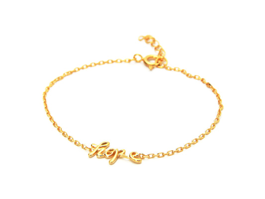 925 Sterling Silver Cursive Hope Charm Bracelet dipped in Gold, 6" Long Bracelets