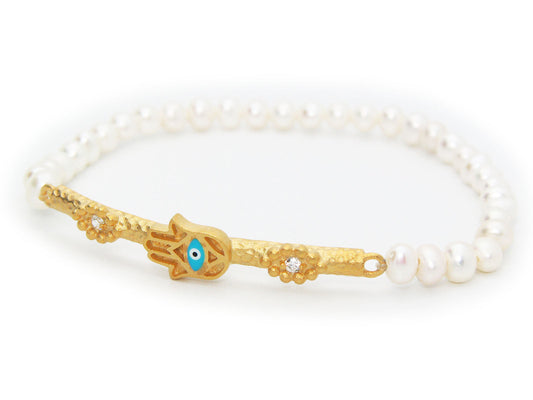 Pearls Hamsa Bar Bracelet Bracelets