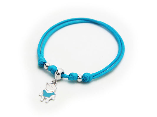 BecKids Blue Cord Bracelet Little Boy Enamel Charm Sterling Silver, Adjustable Bracelets