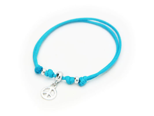 BecKids Turquoise Cord Bracelet Silver Peace Sign Charm Sterling Silver, Adjustable Bracelets