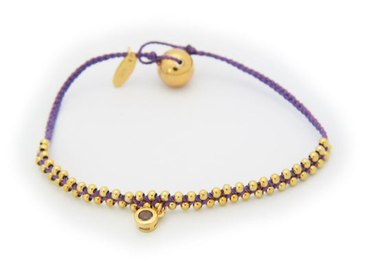 February Amethyst (Cz) Purple Cord Birthstone Bracelet in Vermeil, 6" Bracelets