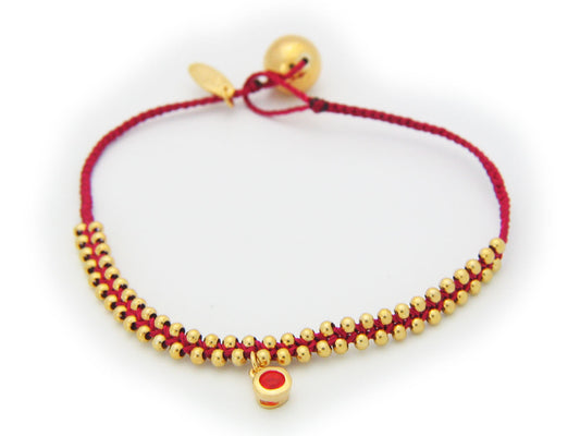 January Ruby (Cz) Red Cord Birthstone Bracelet in Vermeil, 6" Bracelets