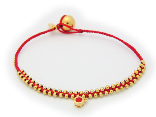 July Ruby (Cz) Red Cord Birthstone Bracelet in Vermeil, 6" Bracelets