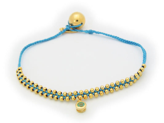 March Aquamarine (Cz) Blue Cord Bracelet in Vermeil, 6" Bracelets