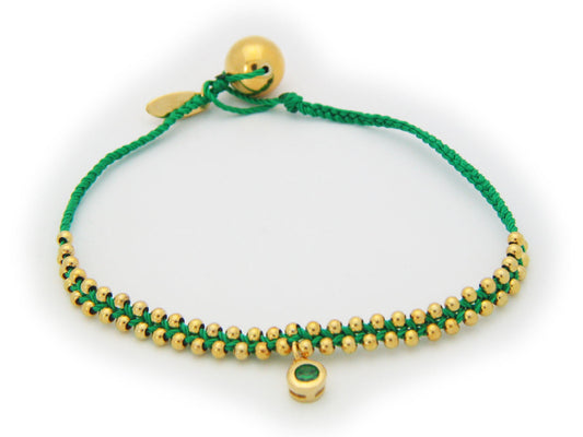 May Emerald (Cz) Green Cord Bracelet in Vermeil, 6" Bracelets