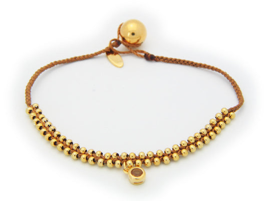 November Topaz (Cz) Camel Cord Bracelet in Vermeil, 6" Bracelets