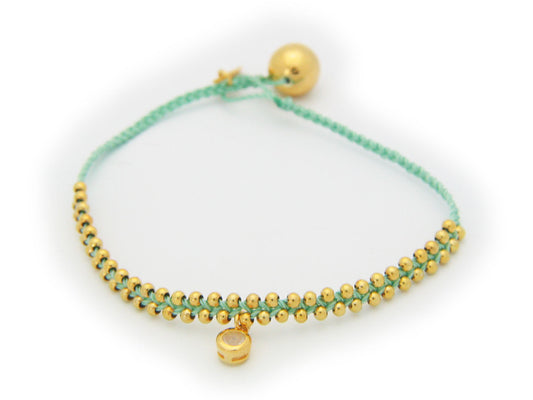 October Opal (Cz) Green Cord Bracelet in Vermeil, 6" Bracelets