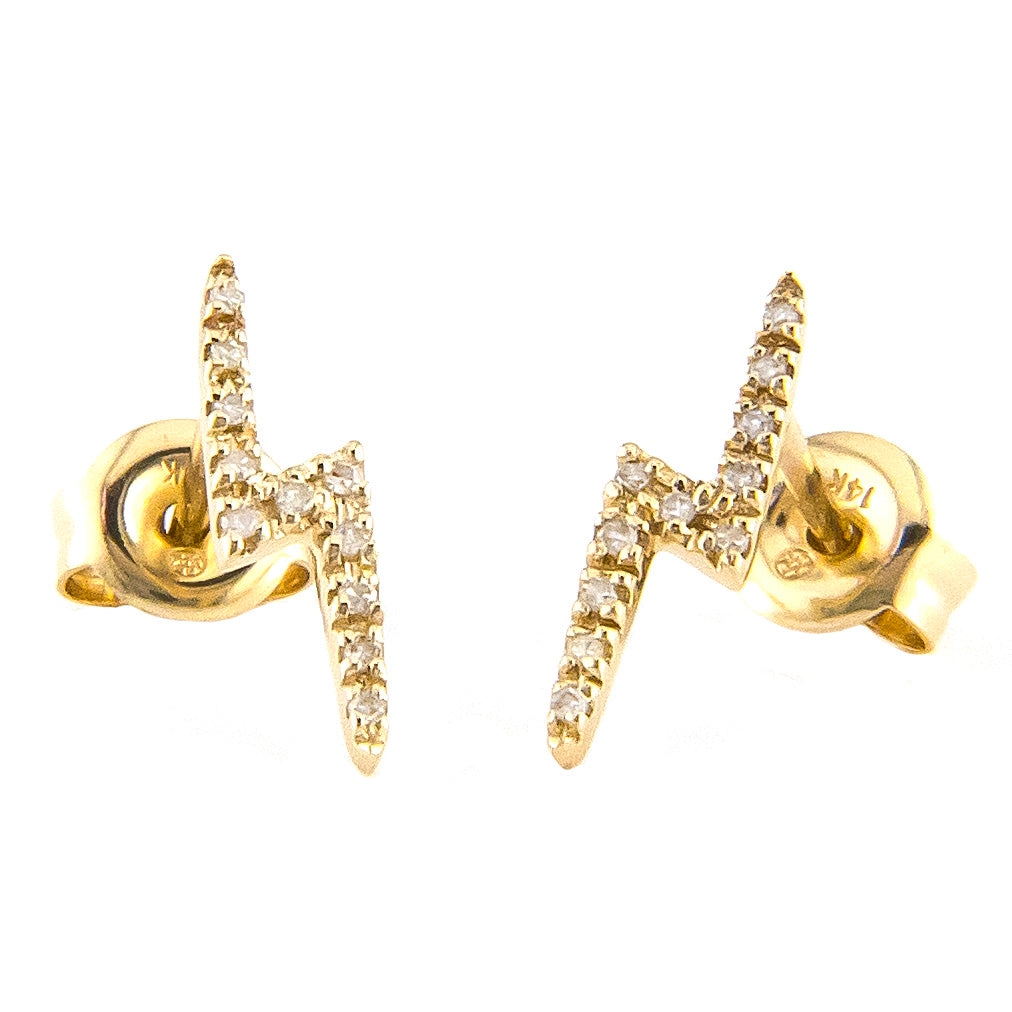 14k Yellow Gold Diamond Lightning Bolt Stud Earrings EARRINGS