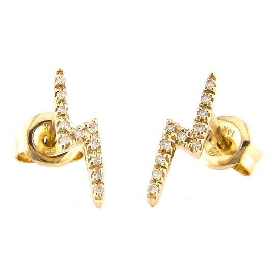 14k Yellow Gold Diamond Lightning Bolt Stud Earrings EARRINGS