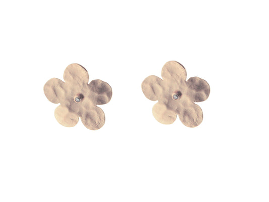 Sparkling Hammered Rose Flower Stud Earrings Earrings